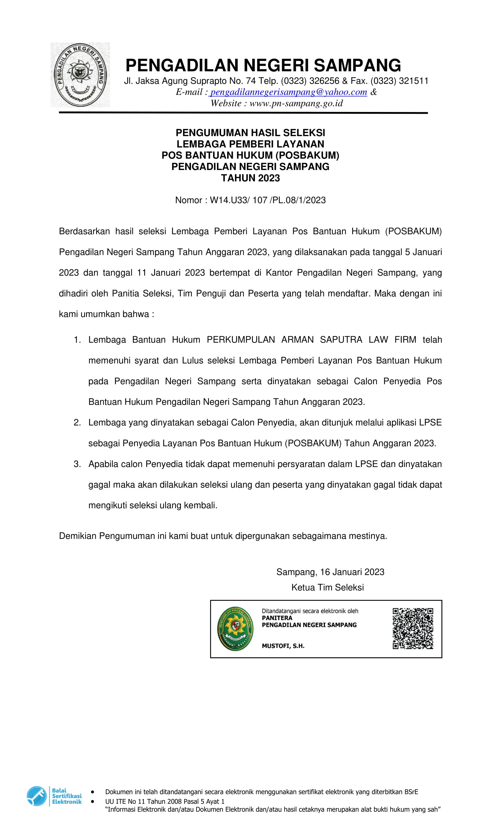 PengumumanHasilSeleksiPosbakum sign